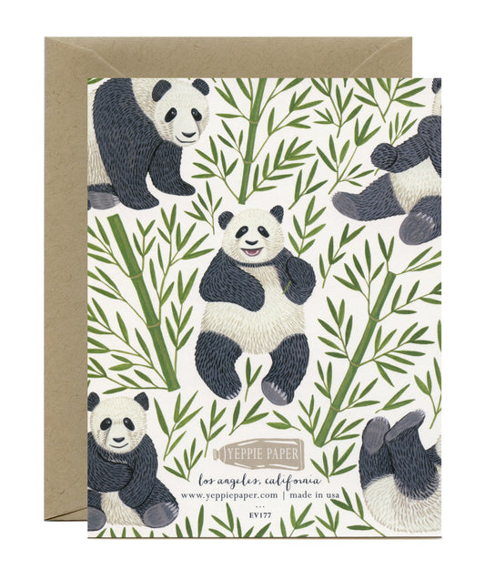 BLACK & WHITE PANDA BEARS - BLANK GREETING CARD