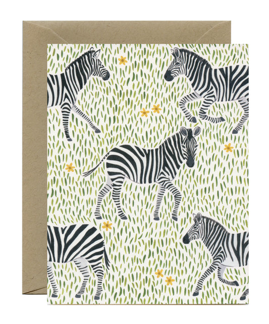 BLACK & WHITE ZEBRAS - BLANK GREETING CARD