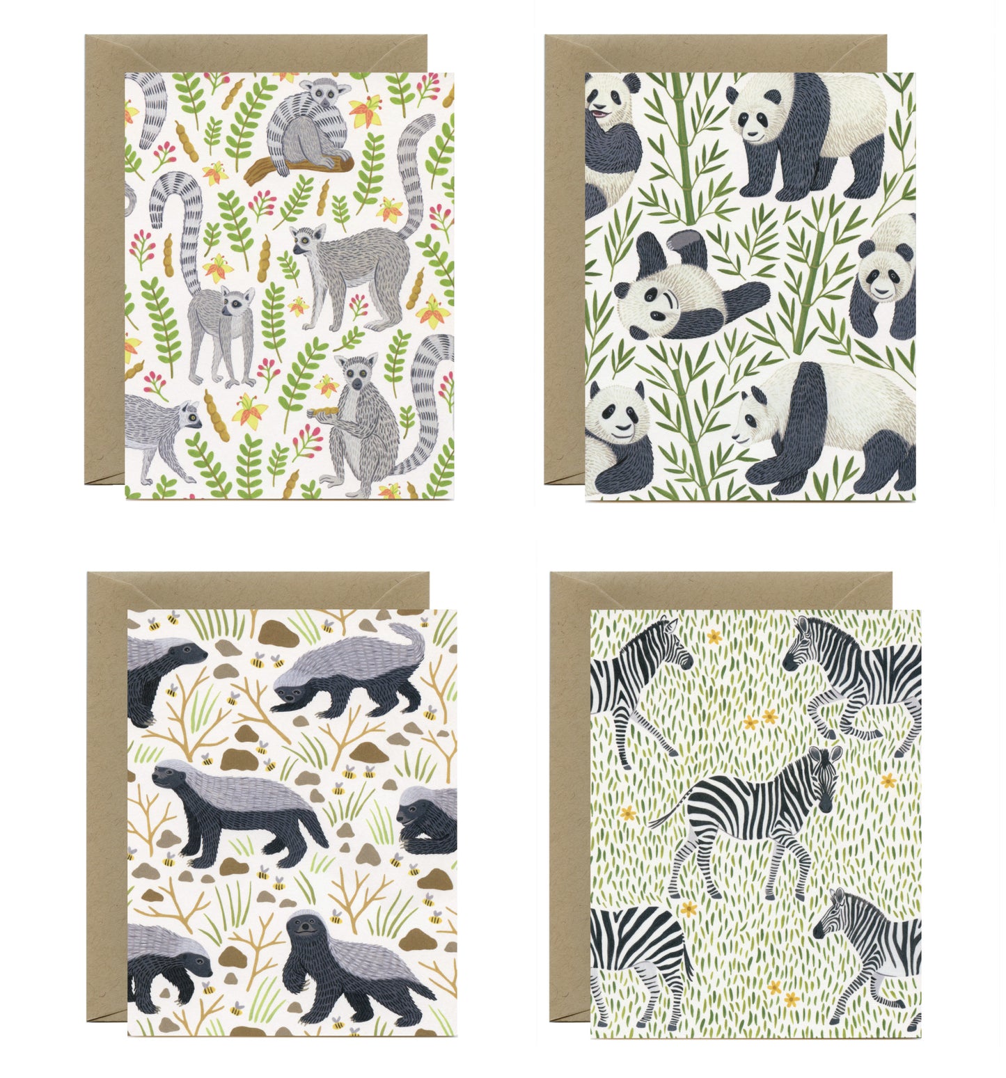 BLACK & WHITE ANIMALS - BLANK GREETING CARDS, VARIETY BOXED SET OF 8
