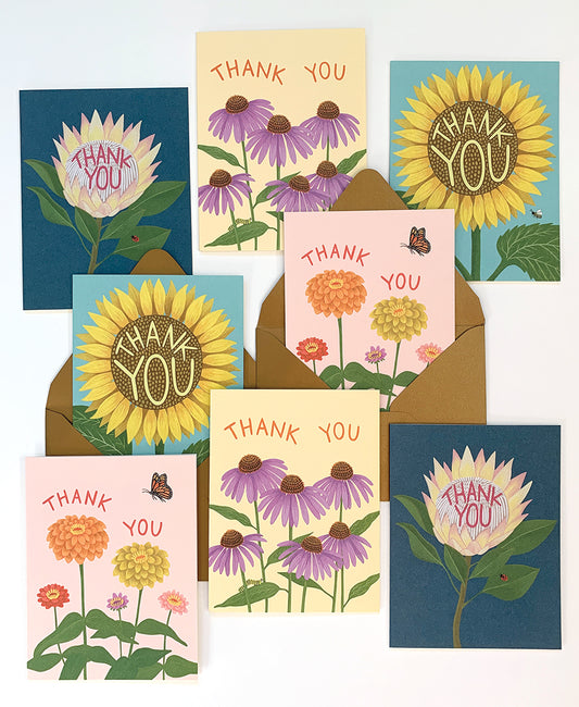 FLOWERS - THANK YOU GREETING CARDS, VARIETY BOXED SET OF 8