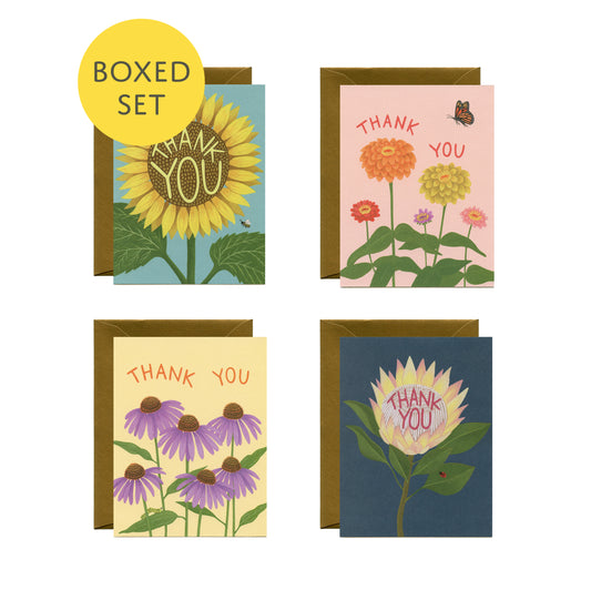 FLOWERS - THANK YOU GREETING CARDS, VARIETY BOXED SET OF 8