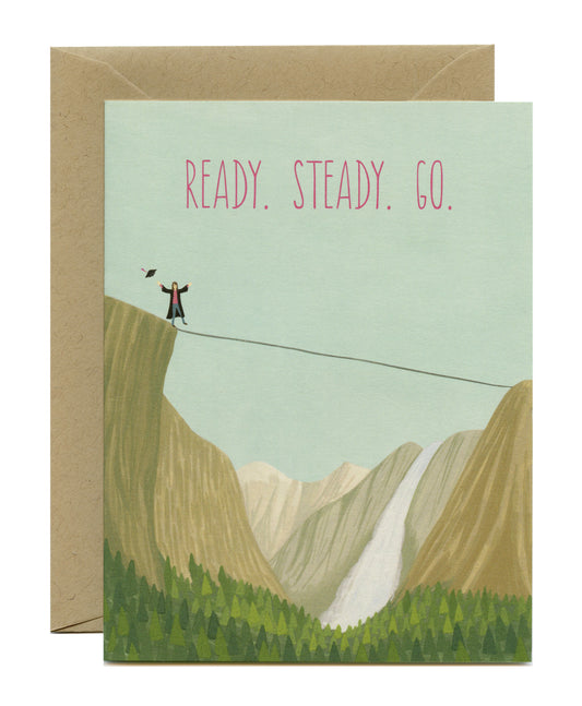 TIGHTROPE WALKER IN CAP AND GOWN - GRADUATION GREETING CARD