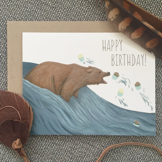 GRIZZLY BEAR CUPCAKES - BIRTHDAY GREETING CARD