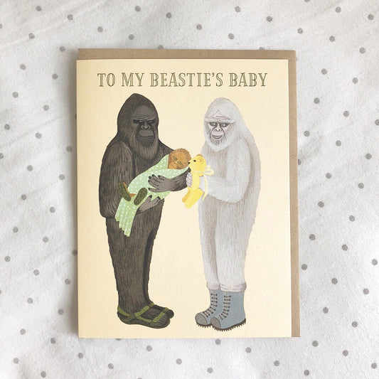 TO MY BEASTIE - BIGFOOT AND YETI - NEW BABY GREETING CARD