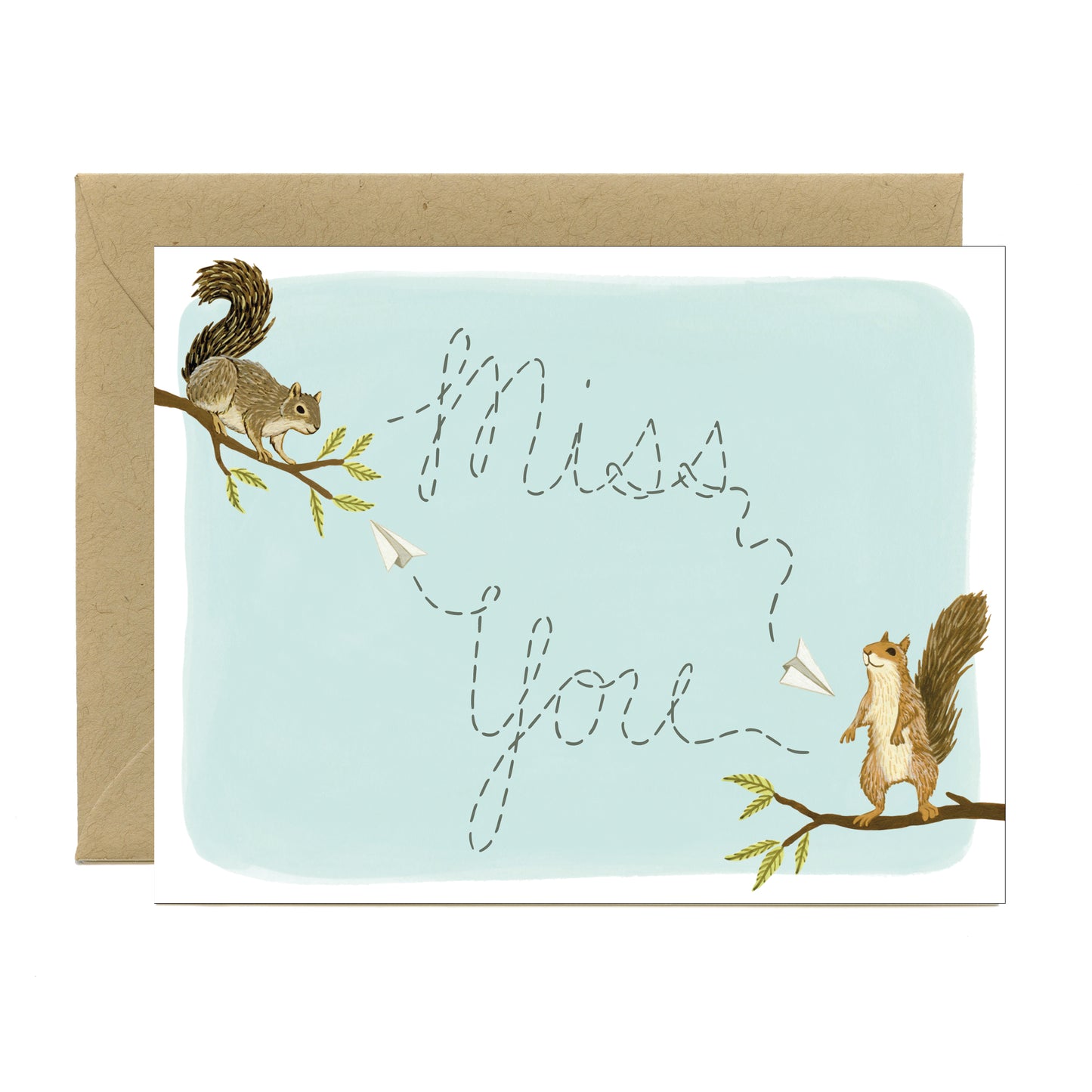 SQUIRRELS AND PAPER AIRPLANES - MISS YOU GREETING CARD