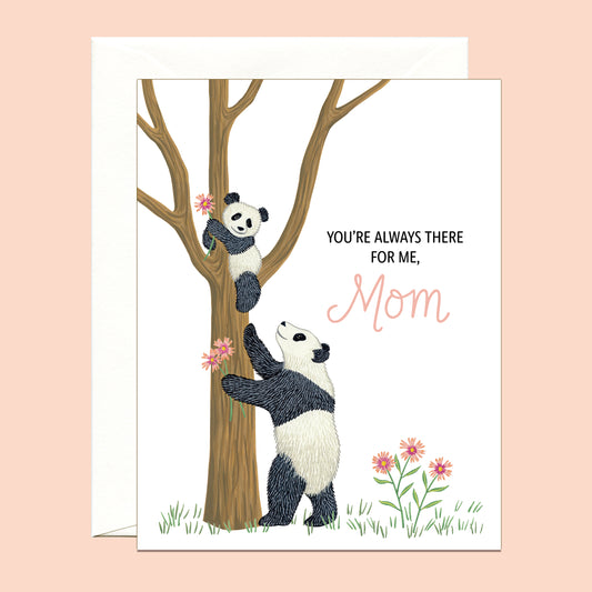 PANDA MOM AND FLOWERS - MOTHER'S DAY GREETING CARD