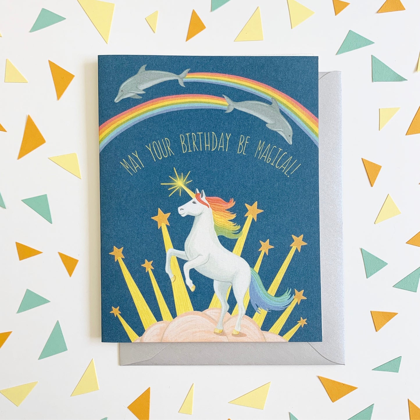MAGICAL UNICORN, RAINBOWS AND DOLPHINS - BIRTHDAY GREETING CARD