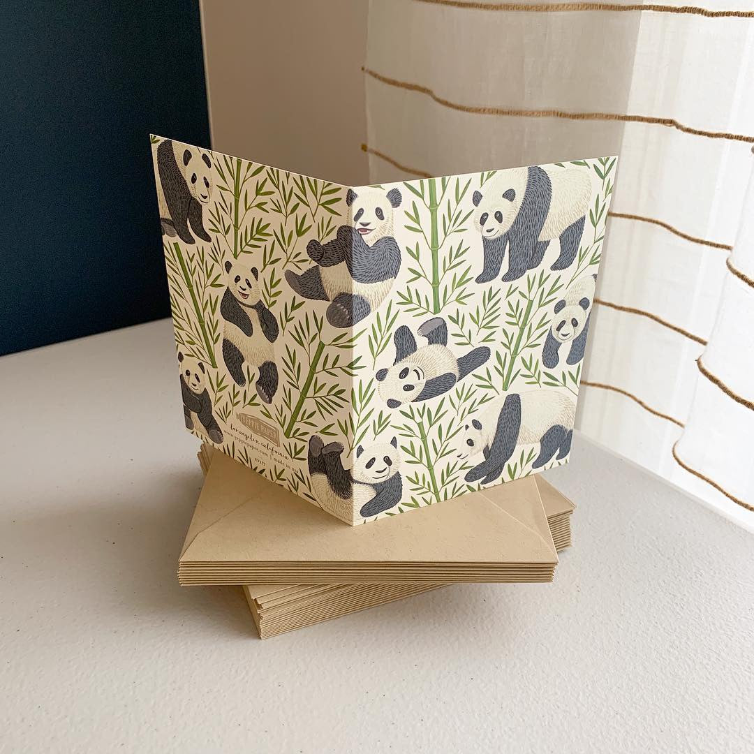 BLACK & WHITE PANDA BEARS - BLANK GREETING CARD