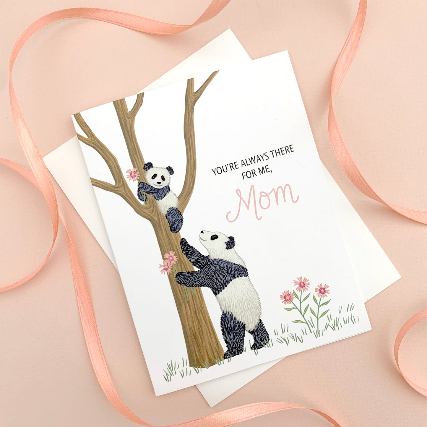 PANDA MOM AND FLOWERS - MOTHER'S DAY GREETING CARD