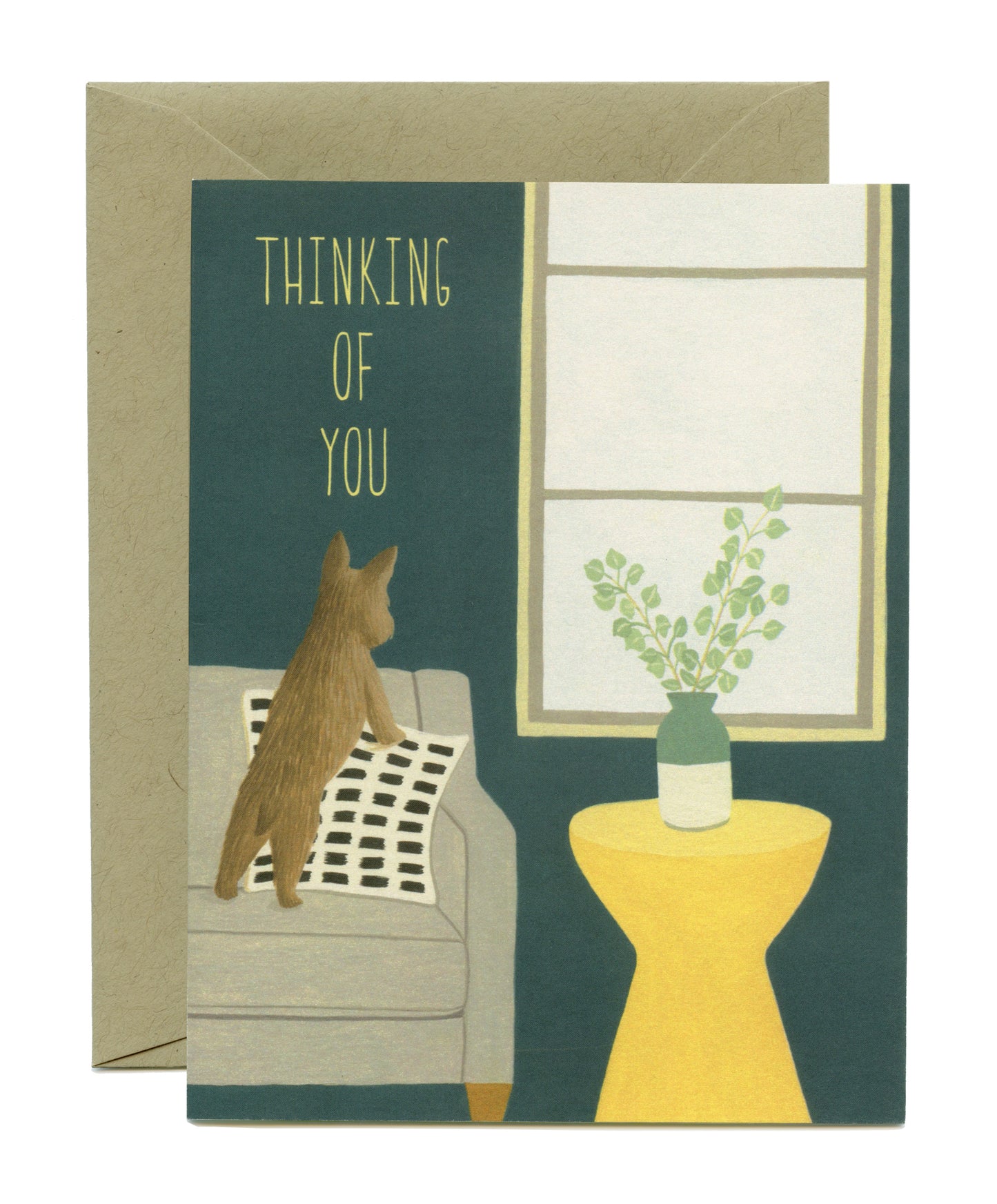 DOG LOOKING OUT THE WINDOW - THINKING OF YOU GREETING CARD