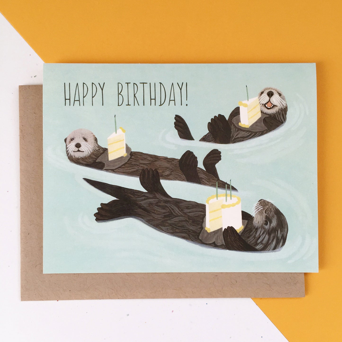 SEA OTTERS WITH CAKE - BIRTHDAY GREETING CARD