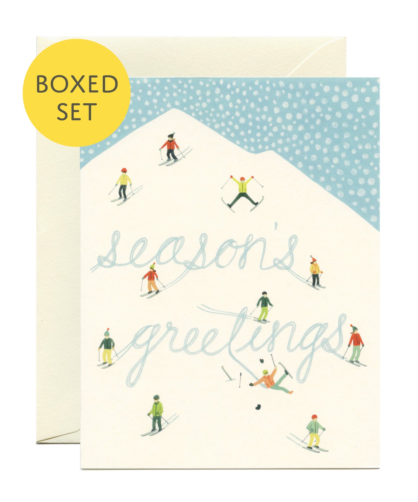 SKIERS ON SNOWY MOUNTAIN - HOLIDAY GREETING CARDS, BOXED SET OF 8