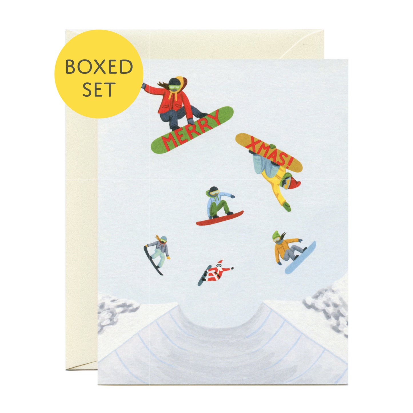SNOWBOARDERS X-MAS HALF PIPE - HOLIDAY GREETING CARDS, BOXED SET OF 8