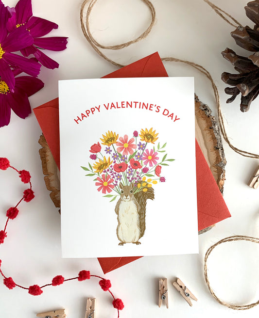 SQUIRREL AND FLOWERS - VALENTINE'S DAY GREETING CARD
