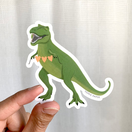 T-REX DINOSAUR AND HEARTS - DIE CUT STICKER