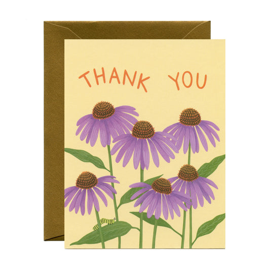 CONEFLOWERS AND CATERPILLAR - THANK YOU GREETING CARD