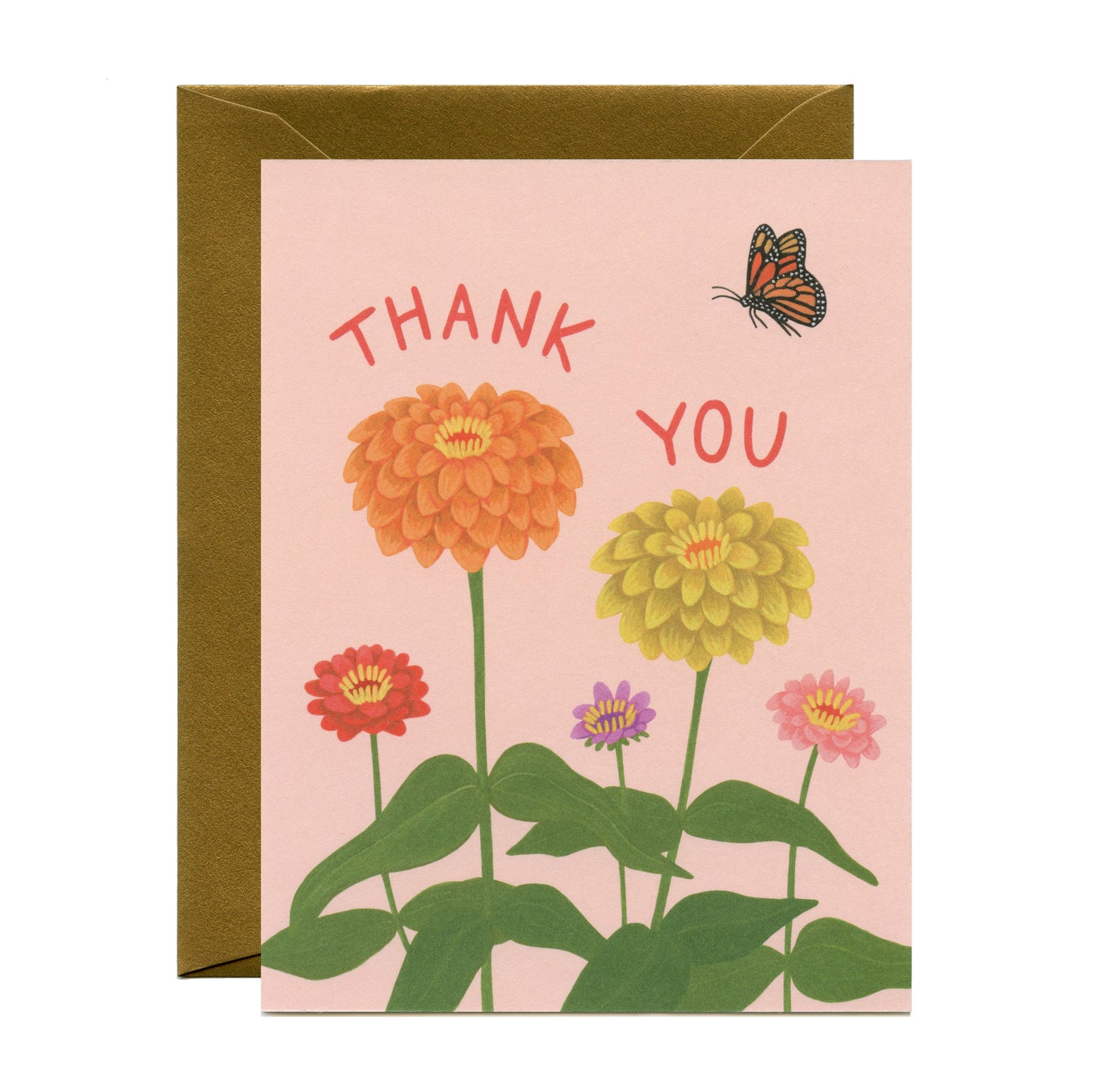 ZINNIA FLOWER AND MONARCH BUTTERFLY - THANK YOU GREETING CARD