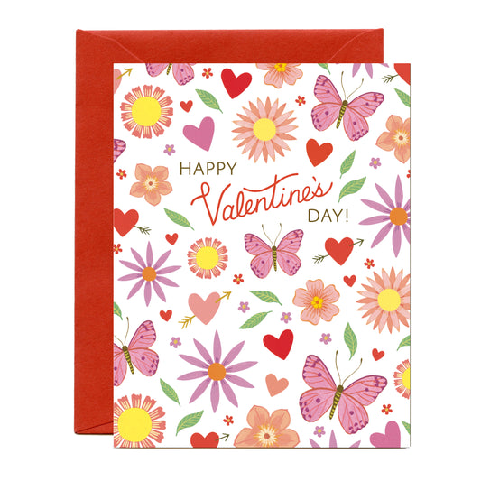HEARTS, BUTTERFLIES AND FLOWERS - VALENTINE'S DAY GREETING CARD