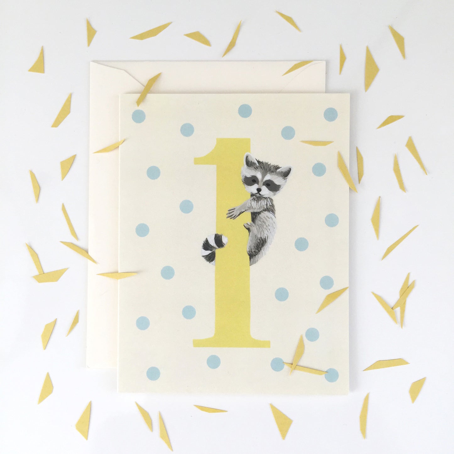 RACCOON FIRST BIRTHDAY GREETING CARD